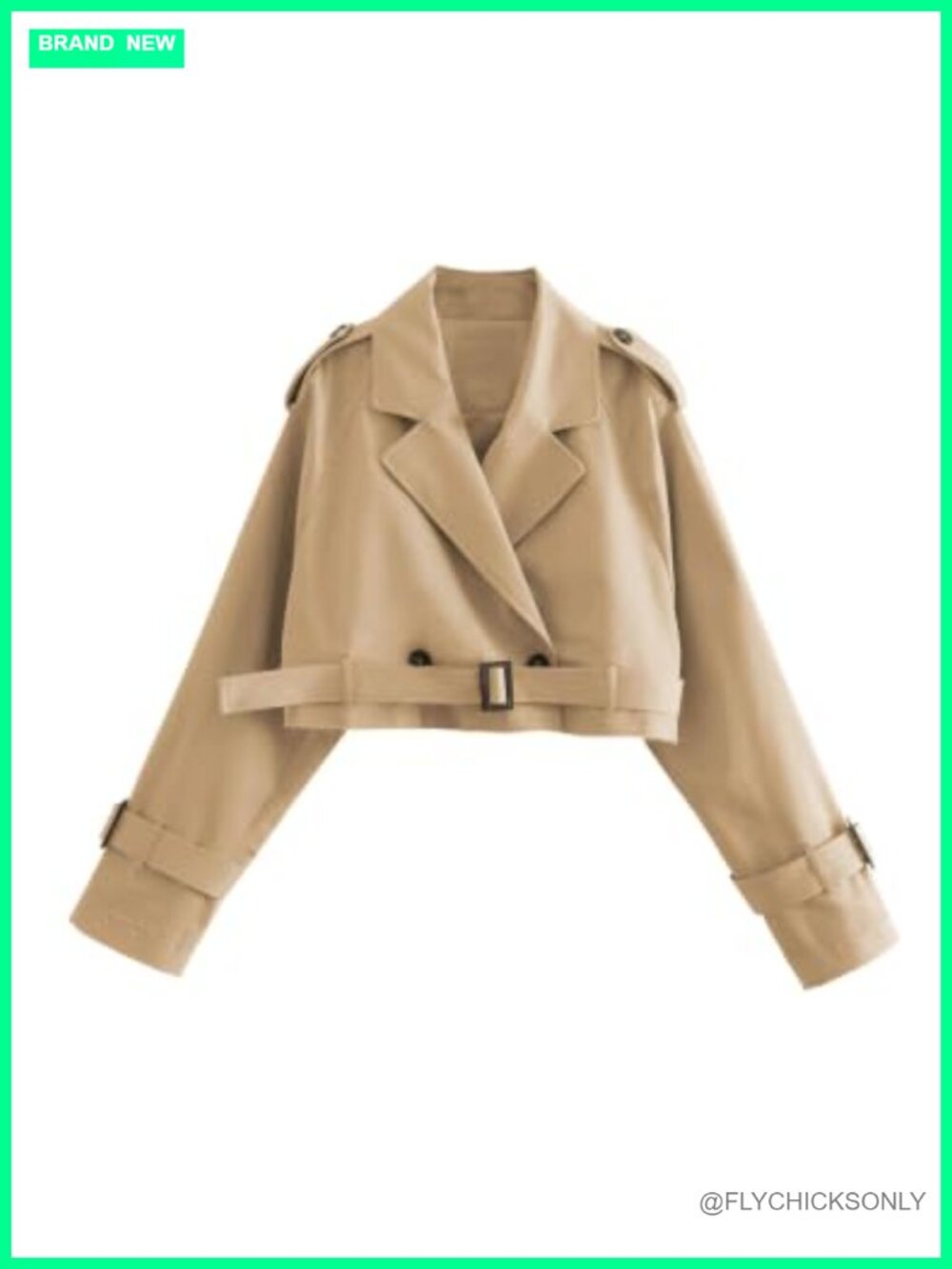 Women's Cropped Trench Coat Double Breasted Belted Casual Jacket